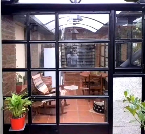 Jardín de invierno hierro negro y vidrio con arco